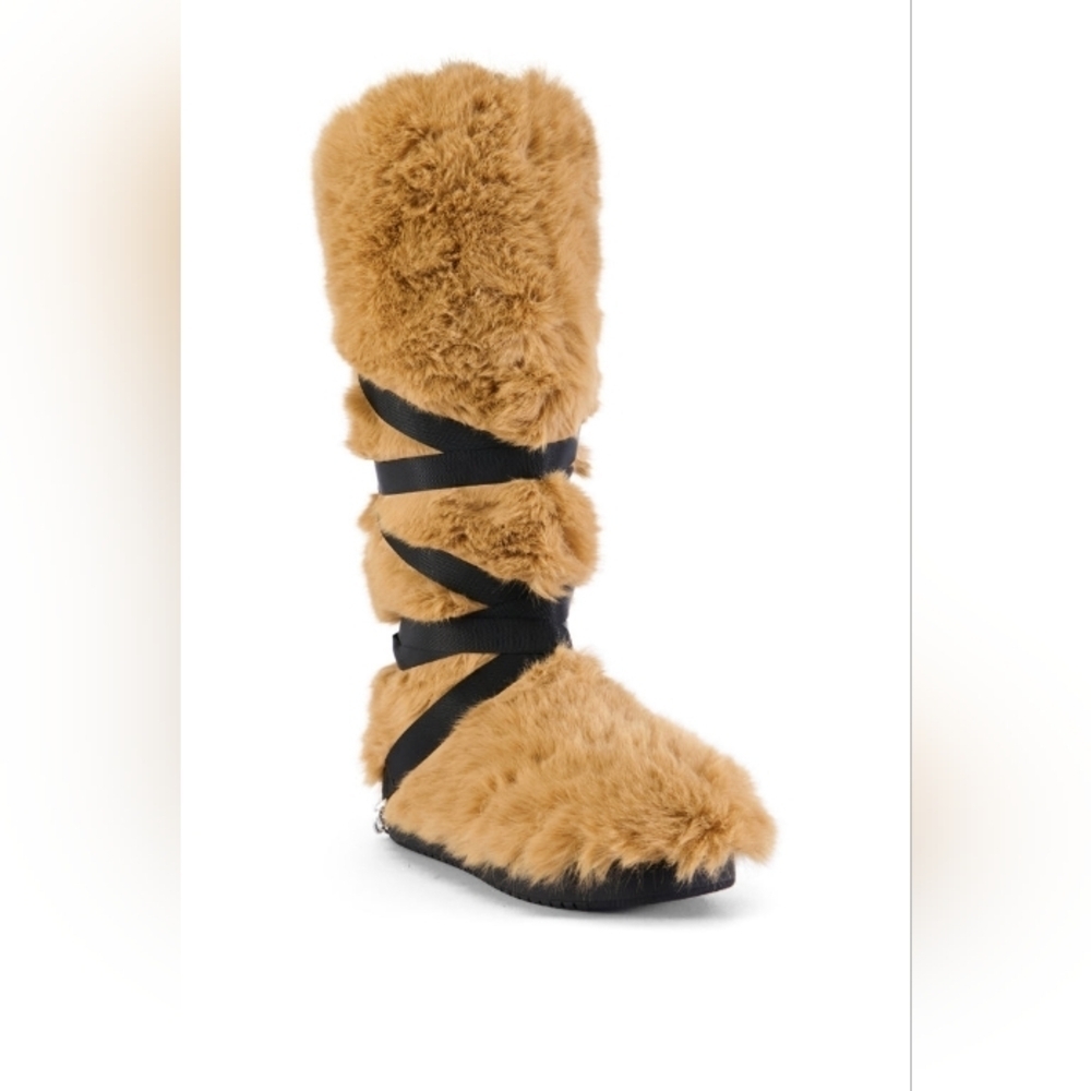 AZALEA WANG "TWISTED TEDDY" Cozy Faux Fur Boots with Black Accents